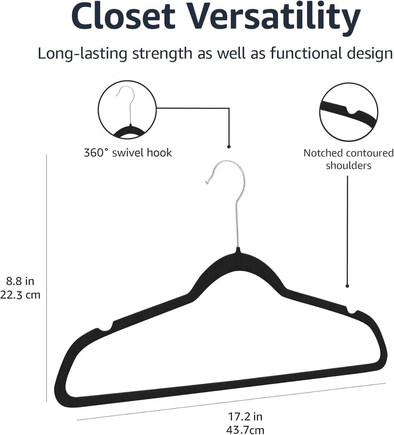 Non-Slip Velvet Hangers - 100 Black Slim Suit Clothes