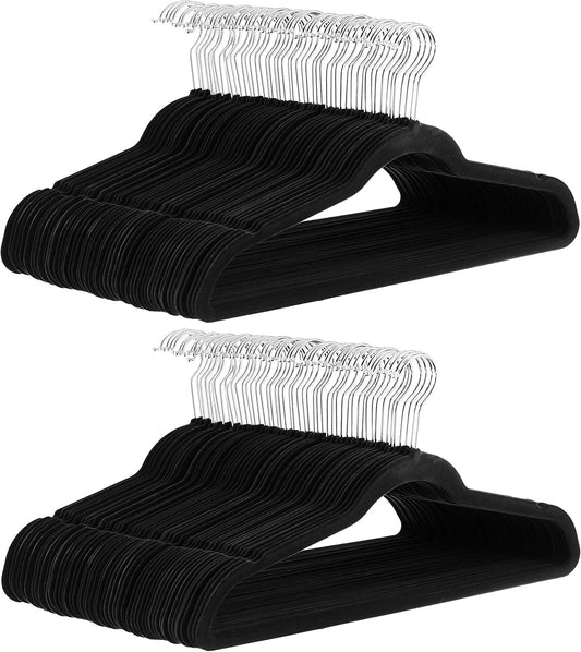 Non-Slip Velvet Hangers - 100 Black Slim Suit Clothes