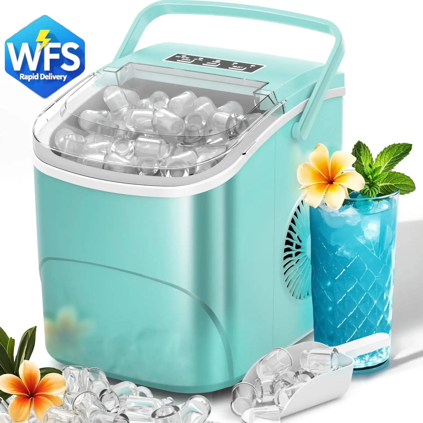 Auseo Compact Ice Maker with Self-Cleaning – 26 lbs/Day, 9 Cubes in 6 Minutes