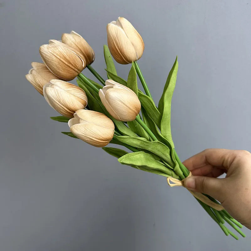 Artificial PU Tulips Bouquet – Real Touch Flowers for Weddings & Home Décor