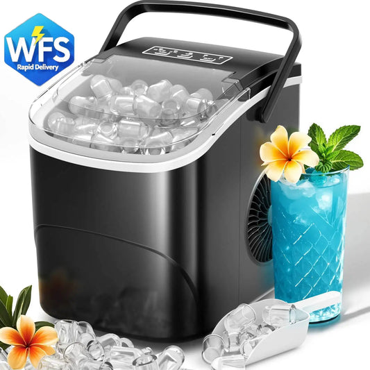 Auseo Compact Ice Maker with Self-Cleaning – 26 lbs/Day, 9 Cubes in 6 Minutes